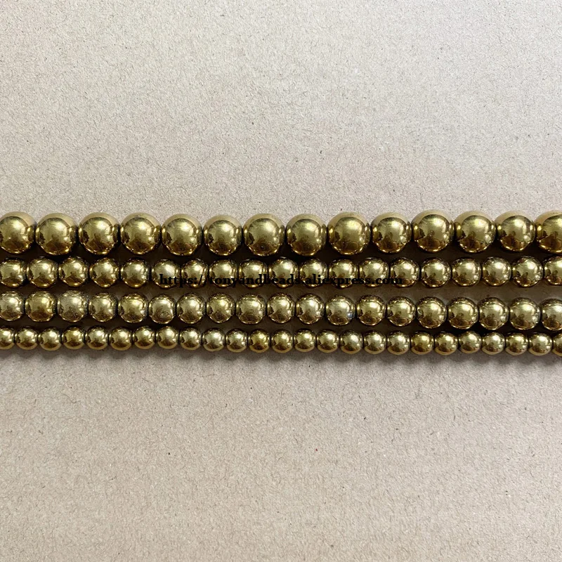 Gilded Hematite Stone Round Loose Beads 4-10mm 15inch