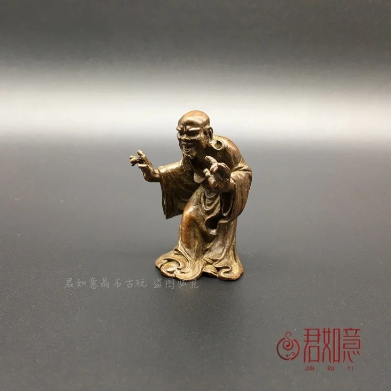 Eighteen Joyful Bronze Small Ornament Solid Brass Mini Arhat Desktop Decoration Buddha Statue