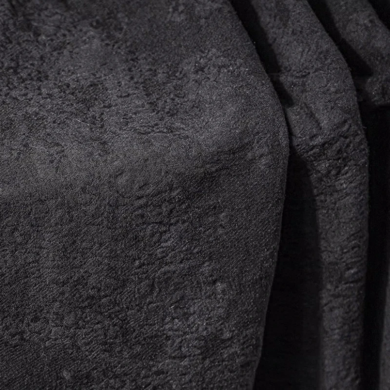 Black Distressed Linen Wrinkle Fabric Handmade Sewing DIY Textured Jacquard Trench Coat Suit Designer Decoration Crafts Material
