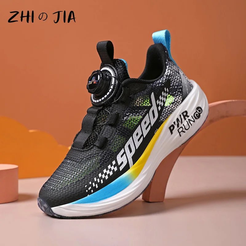 Teenagers Rotating Buckle Sneaker Boys High Quality Summer Children's Single Net Basketball Shoes Fashionable Anti slip Shoes