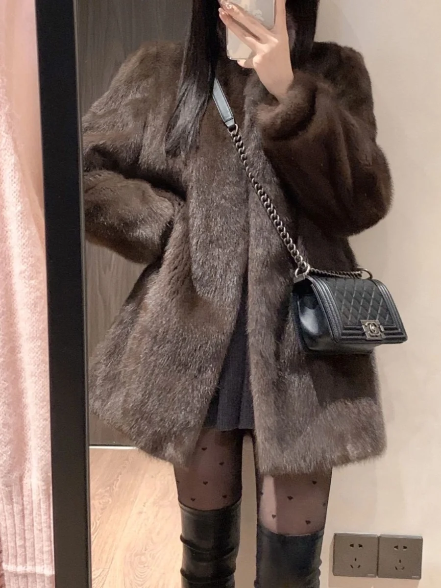 

Faionable Thiened, зимний свитер, пальто, теплый слипоны в стиле ретро INS Sle, женская модная уличная куртка из кроличьего меха