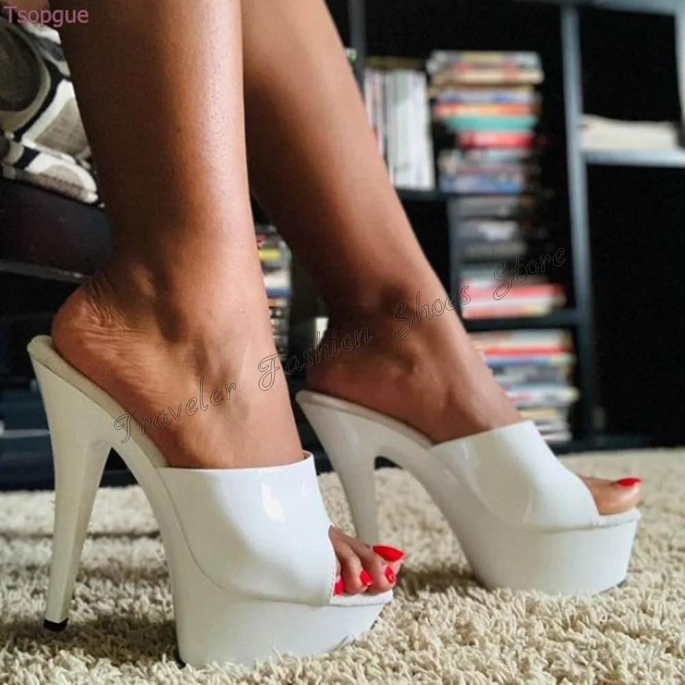 

White Platform Peep Toe Slippers Stilettos High Heels Matte Leather High Heel Shoes for Women Heels Shoes 2024 Zapatos Para Muje