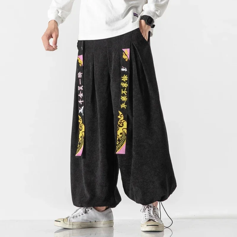 Pantalones holgados con cinturón de Chinoiserie para hombre, Pantalón deportivo Harajuku, Hip Hop, Jogging, pana, informal, M-5XL