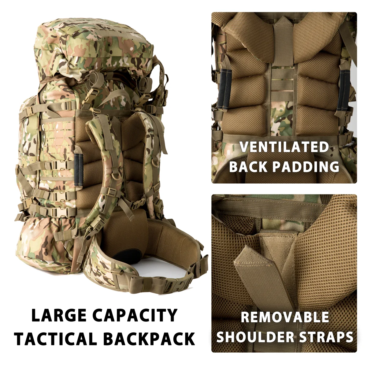Upgraded ILBE Main Pack with Laser-Cut MOLLE – Multi-Terrain Camo | USMC Tactical Backpack