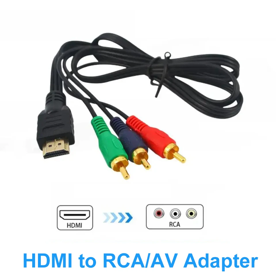 HDMI to AV Converter HDMI to RCA Adapter 1080P Convert Cord Transmitter Connection function Video Component Cable 1m/3ft HD TV