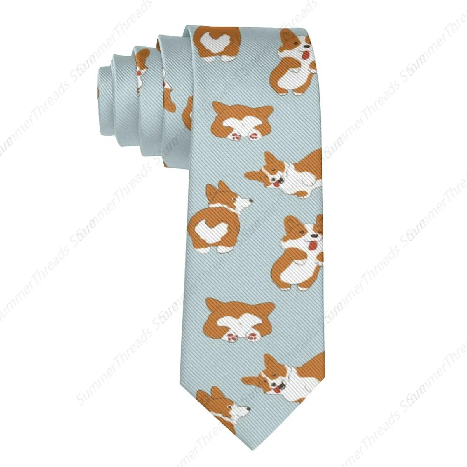 Novelty Skinny Tie Corgi Funny Dogs Neck Ties for Men, Funny Neckties for Wedding Party Holiday Christmas Festival Gift