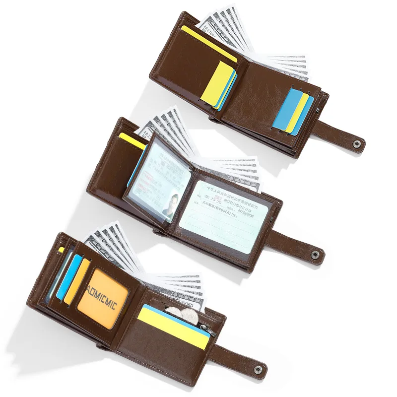 Men's Short Bifold Wallet PVC Retro European And American Style Multi-Card Slot Coin Purse High-End Sensation Money Clip