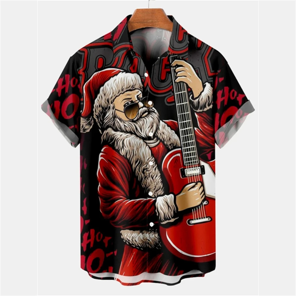 

Funny Christmas Shirts Santa Claus Graphic Short Sleeve Hawaiian Shirt Fashion Print Shirts Men Clothing Oversized Shirt For Men