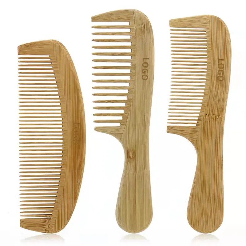 Professional Eco-friendly Anti-Static Bamboo Wood Wide Tooth Detangling Scalp Massage Hair Combs For Salon And Home