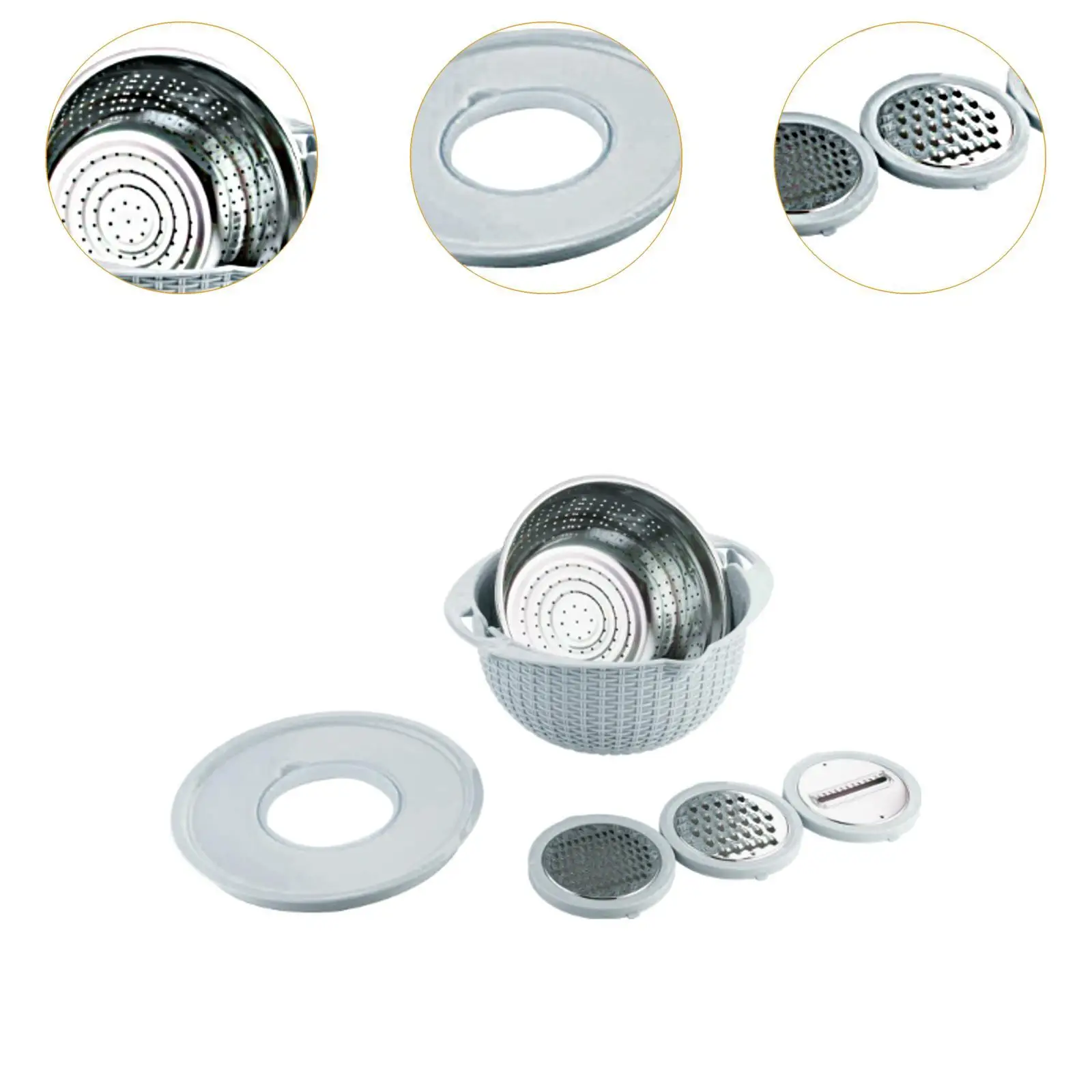 Kitchen Colander Set Fruit Cleaner Rust Resistant Utility Pasta Strainer Vegetable Slicer for Baking Grating Slicing Cooking