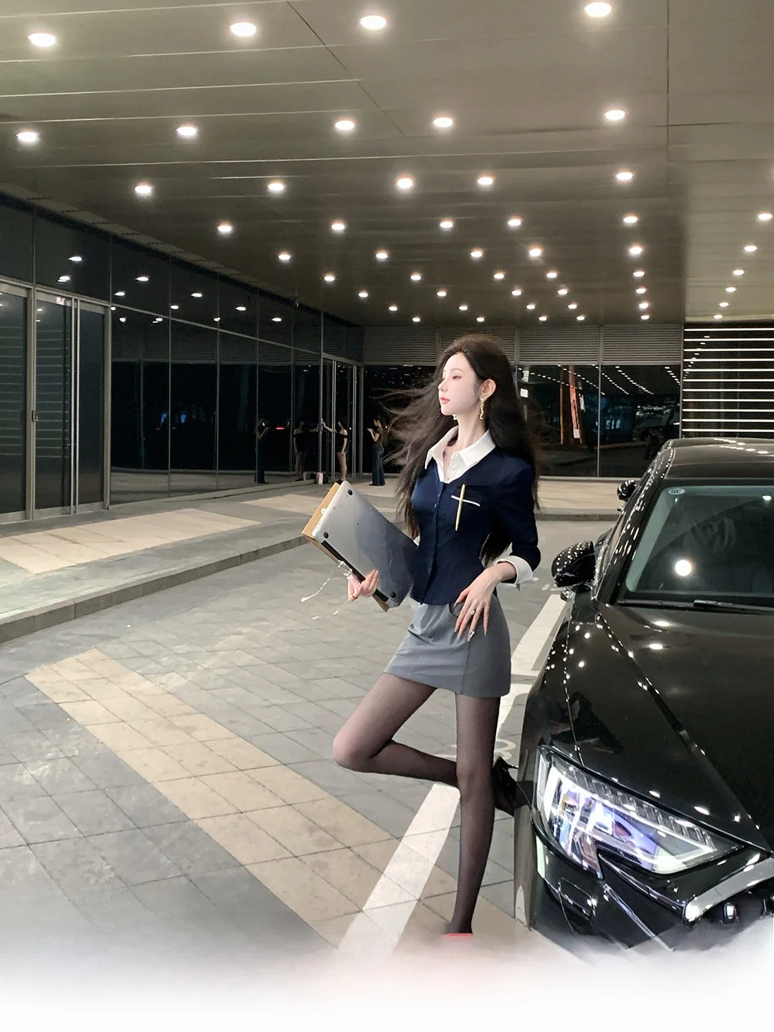 

Faionable Color Blo Slim Fit Long Sve irt Women's Fake Two-Piece irt Korean Sle Commute Polyester Fiber Casual