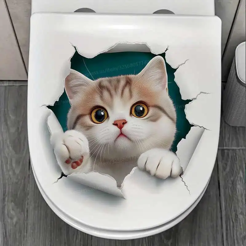 

Cute Cat Toilet Sticker Bathroom Toilet Cover Sticker Wall Stickers Animal Wc Accessories Fun For Home BathRoom Decoration S831
