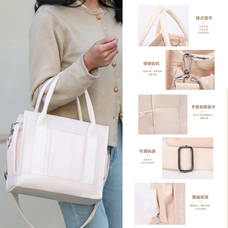 Simple Fashion Shoulder Bags For Women  New Handbags Waterproof Nylon Canvas Tote Bag With Pockets Crossbody Lunch Bag Bolso