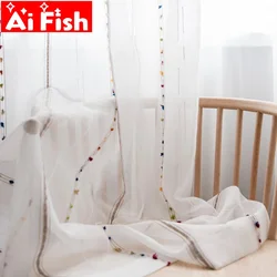 Nordic Vertical Colorful Stereoscopic Embroidered Line Bedroom Sheer Drape, Window Screens Tulle Curtains For Living Room Custom