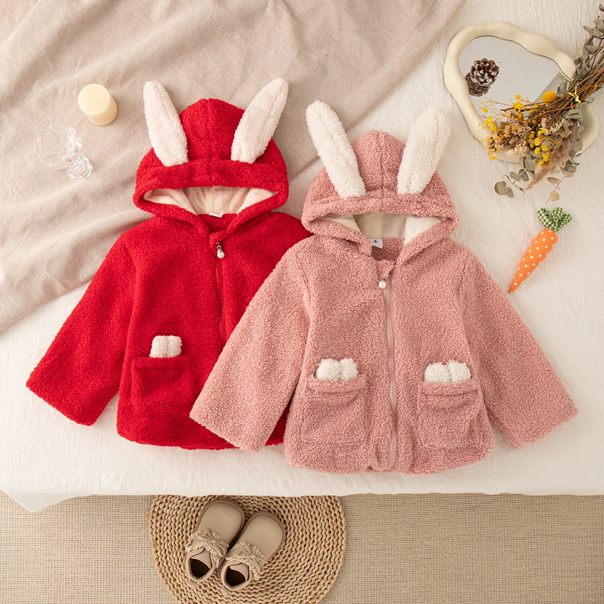 

Baby Girl Clothing Winter Solid Color Lambswool Warm Girl's Coat Hooded Cute Casual Simple Baby Winter Clothes