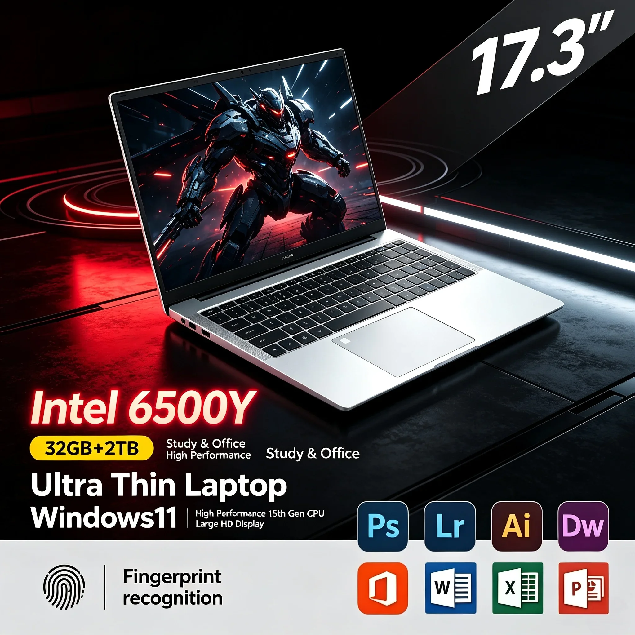 17.3 Inch Light HD Portable Notebook Intel 6500Y 32GB RAM 1TB 2TB SSD Windows11 WiFi6 BT5.2 Laptop PC For Home Office Daily Work