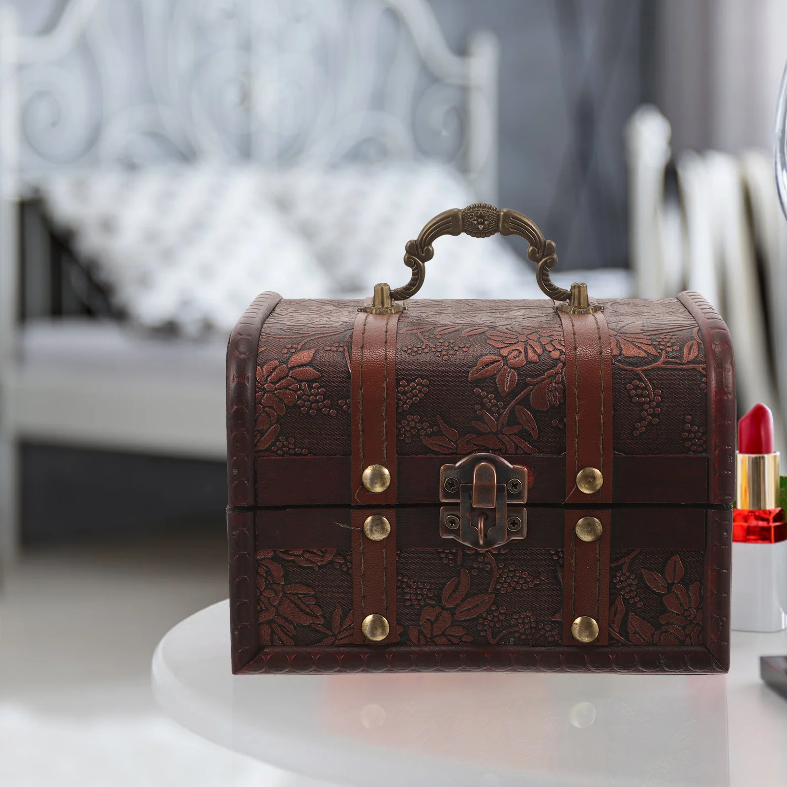 

Retro Wooden Box with Lid Jewelry Container Storage Case Vintage Style Wooden Keepsake Box for Gift Present Jewelry Case