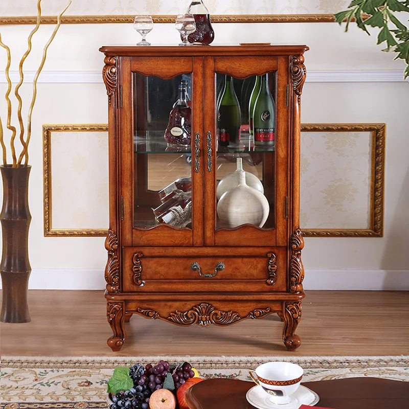 American style solid wood wine cabinet living room small wine cabinet glass door display dinning side board