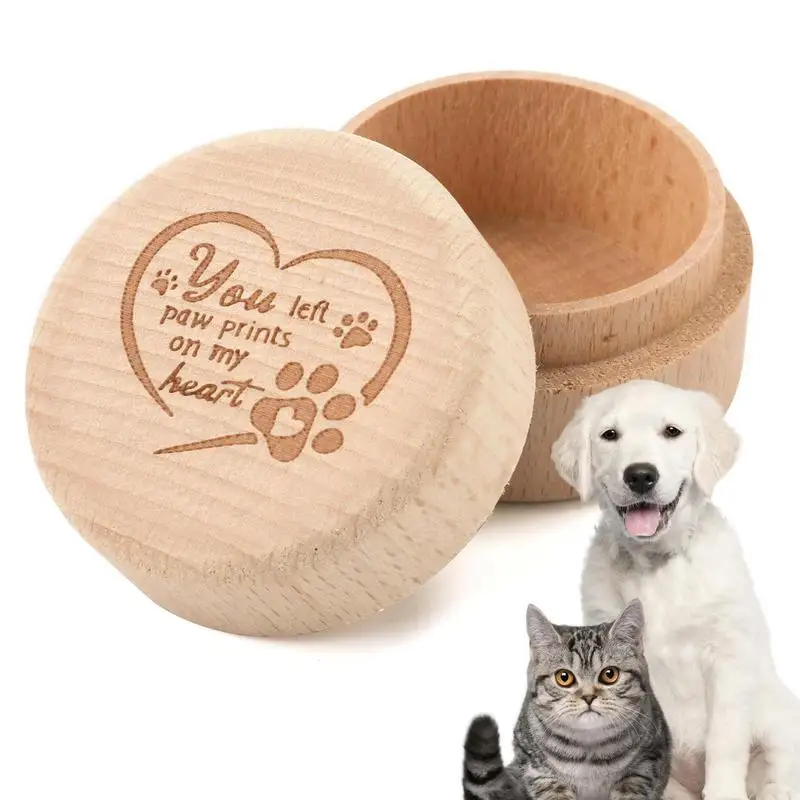 Caja de recuerdo de pelo de perro y gato, contenedor de cenizas, caja de almacenamiento de mascotas, caja de dientes de perro grabada de madera con tapa