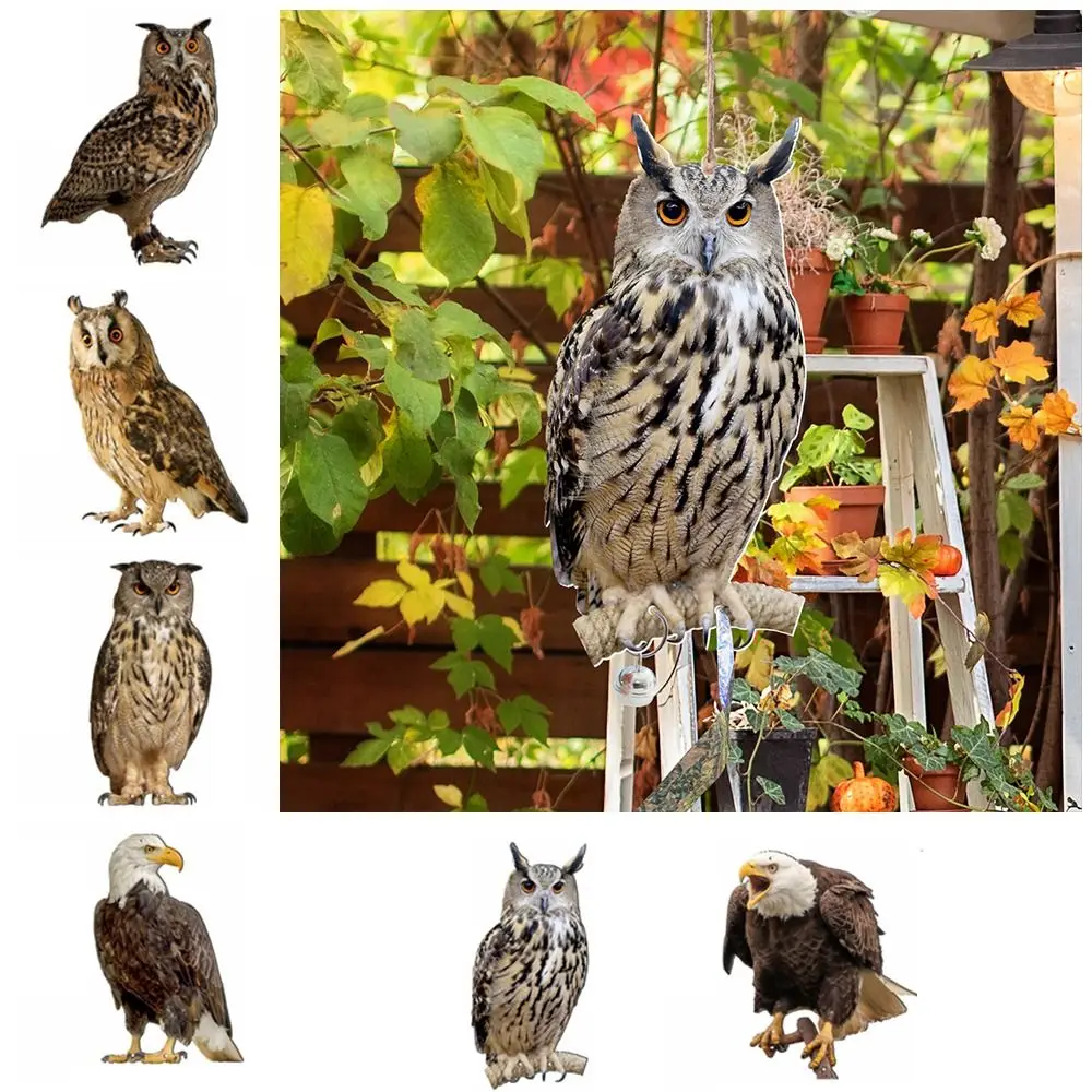 Fake Owl Decoy With Bells Bird Repel Owl Scarecrow Waterproof Hanging Fake Bird Scare Device Rectangle Bird Repeller Outdoor