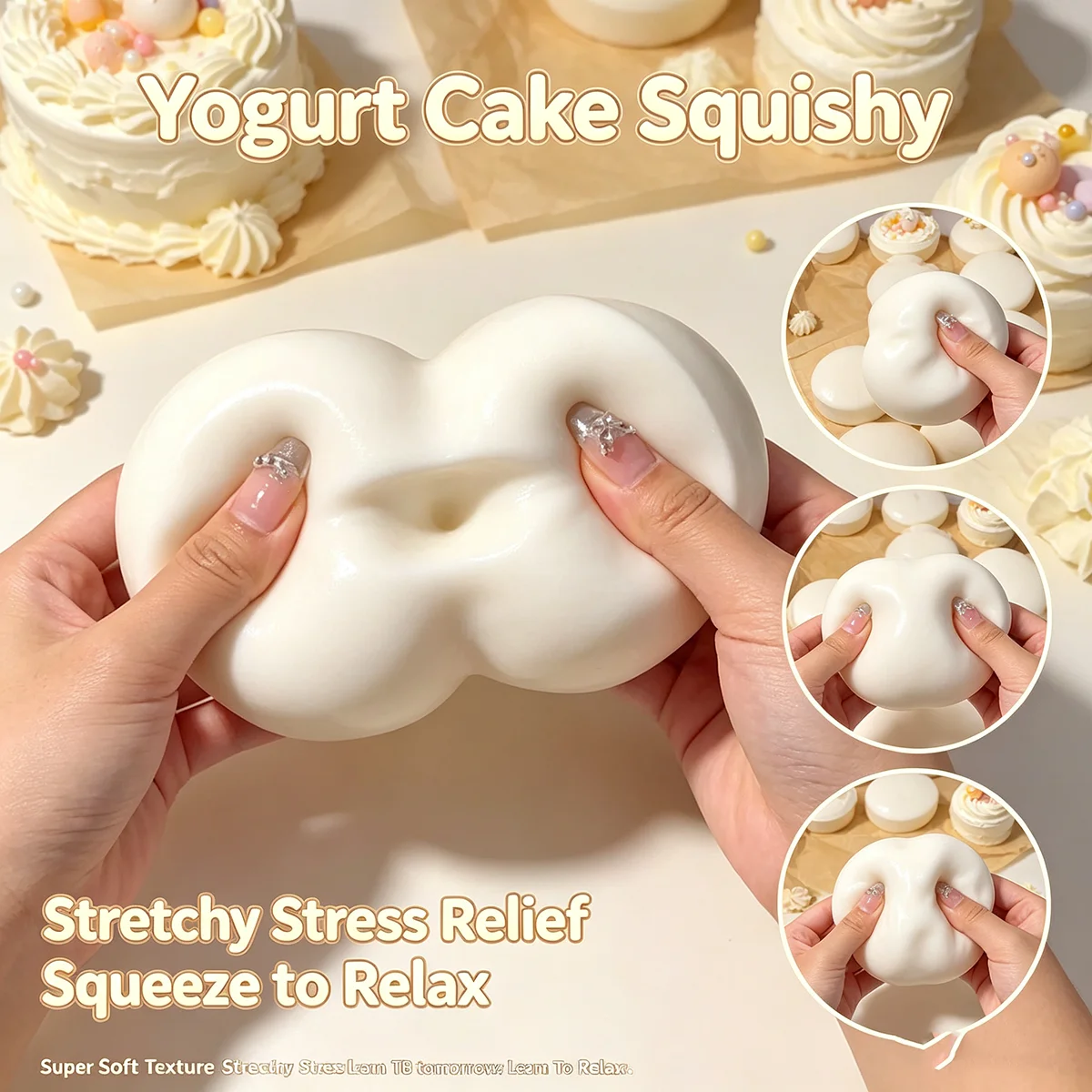 1Pc Simulation Yogurt Cake Squishy Toy Slow Rising PU Fake Dessert Food Model Craft for Bakery Shop Window Showcase Display Photography Staging Props Creative Desktop Art Ornament