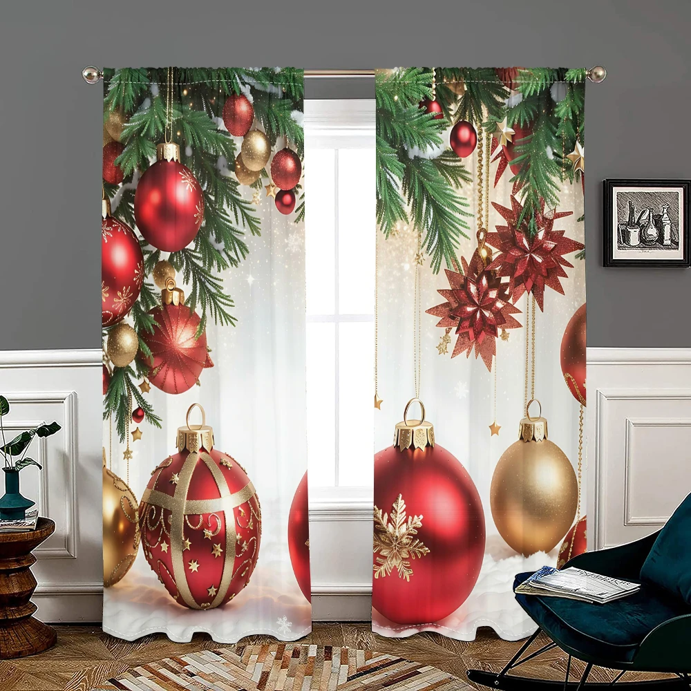 

2 pieces, Christmas tree ball New Year curtains -30% blackout - suitable for living room, bedroom, kitchen, home decoration