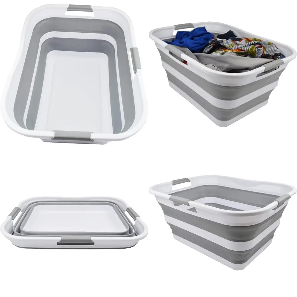 

Collapsible 42L Plastic Laundry Basket - Foldable Storage Container and Portable Washing Tub