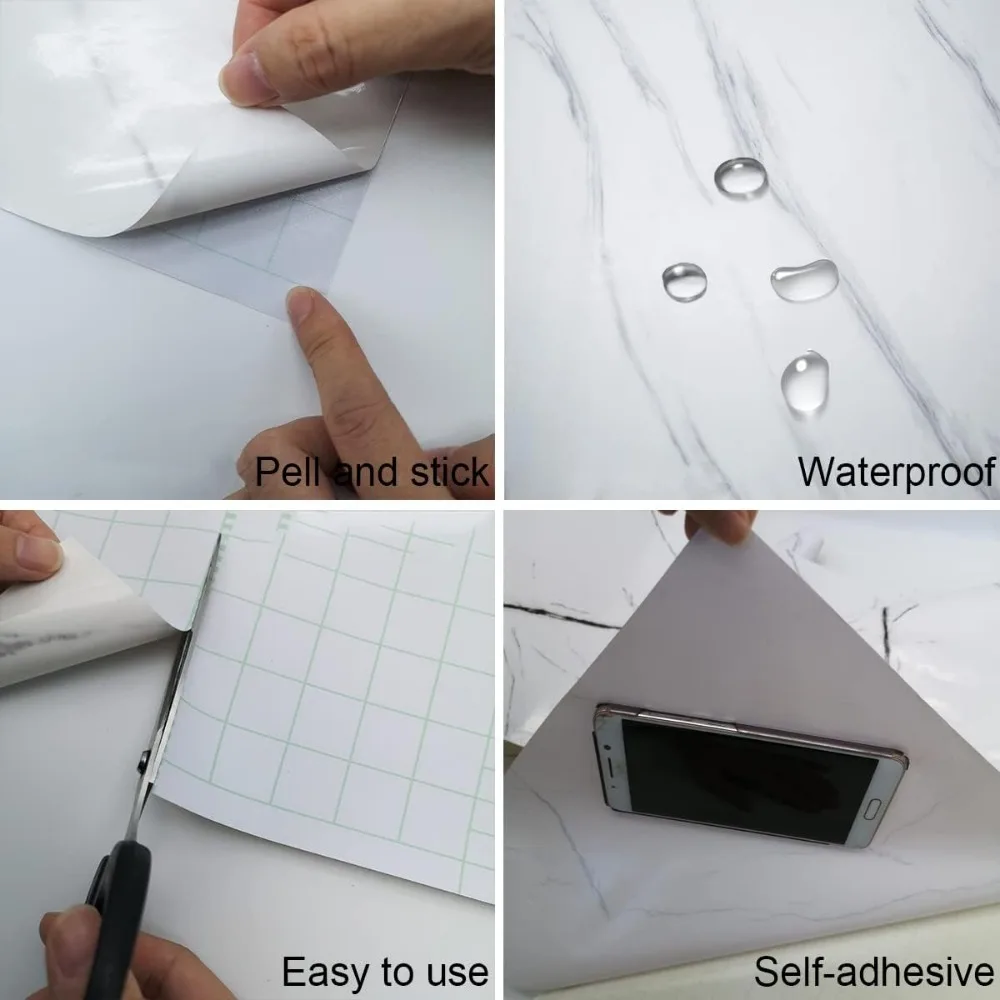 ورق اتصال كبير عريض 31.5 × 315 بوصة من الرخام الأبيض والرمادي والجرانيت مقاوم للماء وقابل للتقشير واللصق على سطح الطاولة للمطبخ وB