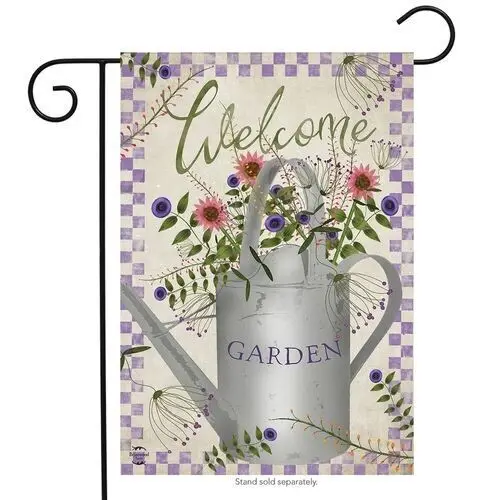 BRIARWOOD LANE Sleeved Garden Flag 12.5x18 WATERING CAN WELCOME Flower Checkered