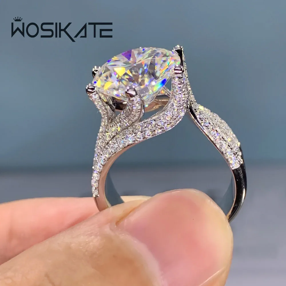 WOSIKATE Luxury 5 Carat Moissanite Gemstone Six Claws Super Sparkling Ring For Women Fashion Wedding Jewellery Adjustable Ring