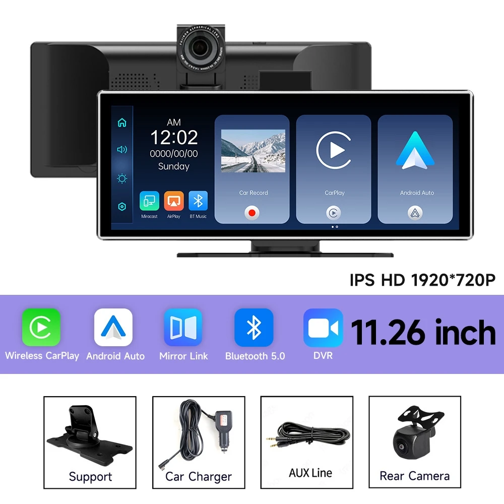 6/7/10.26/11.26'' Dashcam Auto DVR Draadloos Carplay Android Auto Display Scherm Smart Car Radio Systeem Video Dubbele Lens Recorder