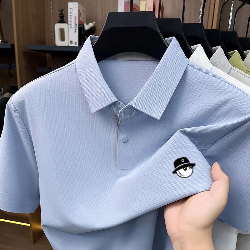 Fashion classic brand Korean version doll embroidered ice silk short sleeved summer new high-end men's breathable polo shirt top