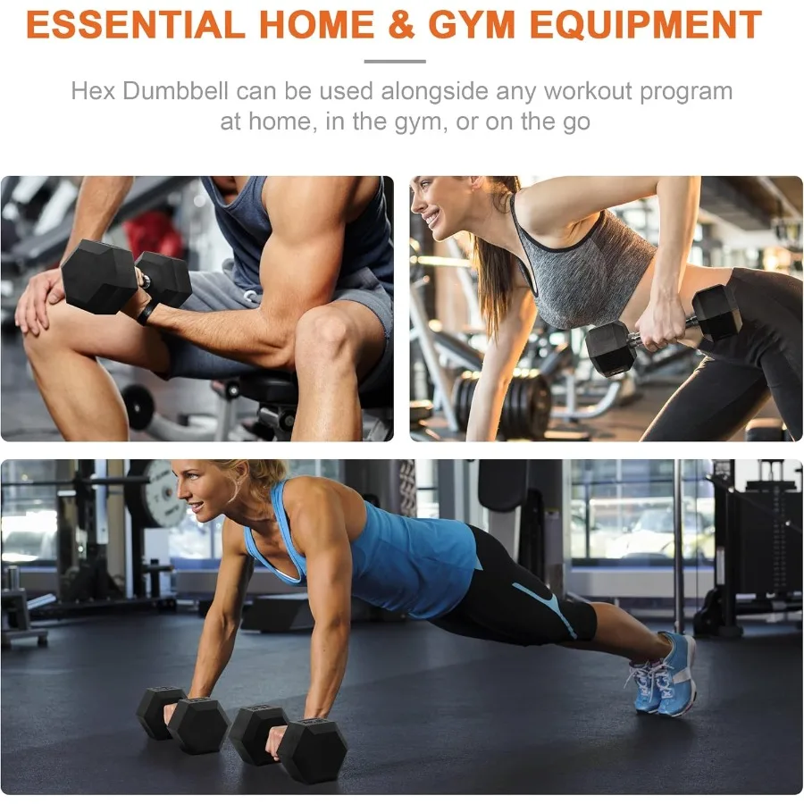 دمبل سداسي مغلف بالمطاط من Fitvids مع قبضة من الحديد الزهر مضادة للانزلاق لممارسة أوزان اللياقة البدنية مجموعة دمبل مكونة من 2 f