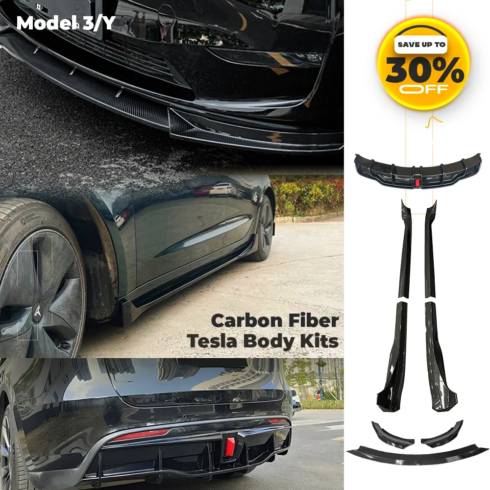 Modely 2023 Carbon Fiber Diffuser Bumper Lip Chin Body Kit Spoiler Deflector Tuning Accessories For Tesla Model 3 Y 2017- 2023