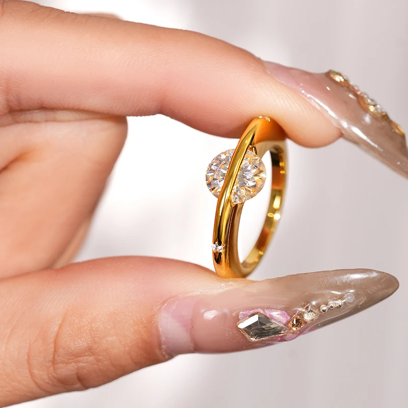 Huitan Moderne Mode 8MM Kubische Zirkonia Dünne Ringe für Frauen Hochzeit Verlobungsring Accessoires Minimalistischer Statement-Schmuck – Detail 4