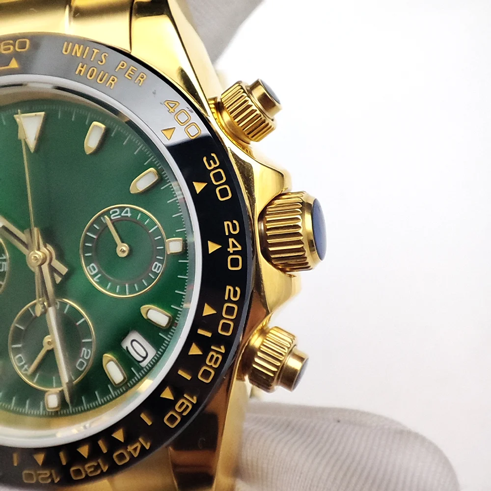 남성용 비즈니스 럭셔리 쿼츠 시계, 클래식, 캐주얼, 사파이어, 방수, 스테인레스 스틸, 야광, VK63 시계, 달력