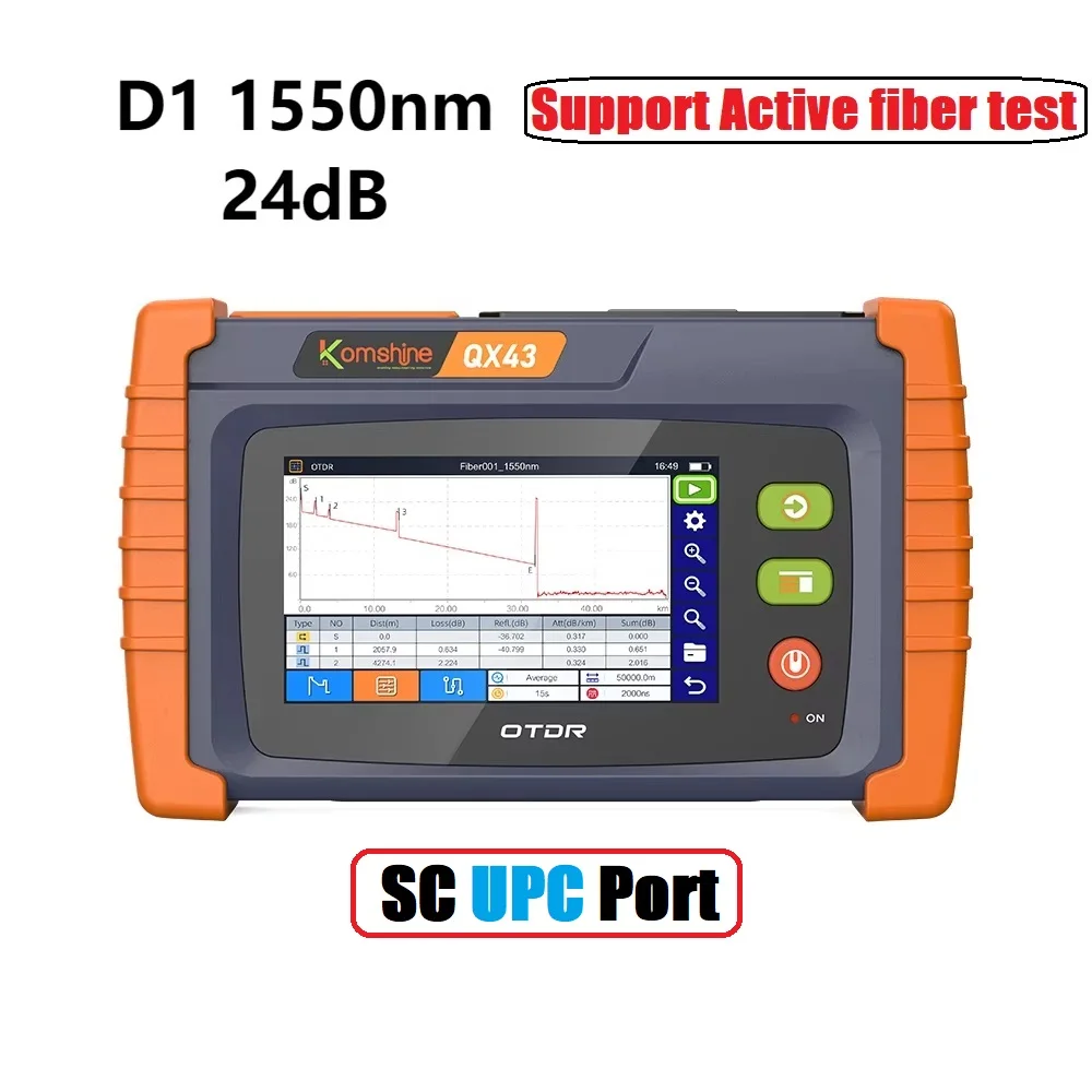 KOMSHINE FTTX OTDR QX43 SM/PON touchscreen OTDR tot 9 golflengten W/OPM, VFL, OLS, RJ45-functie SC/FC-tips kunnen veranderen