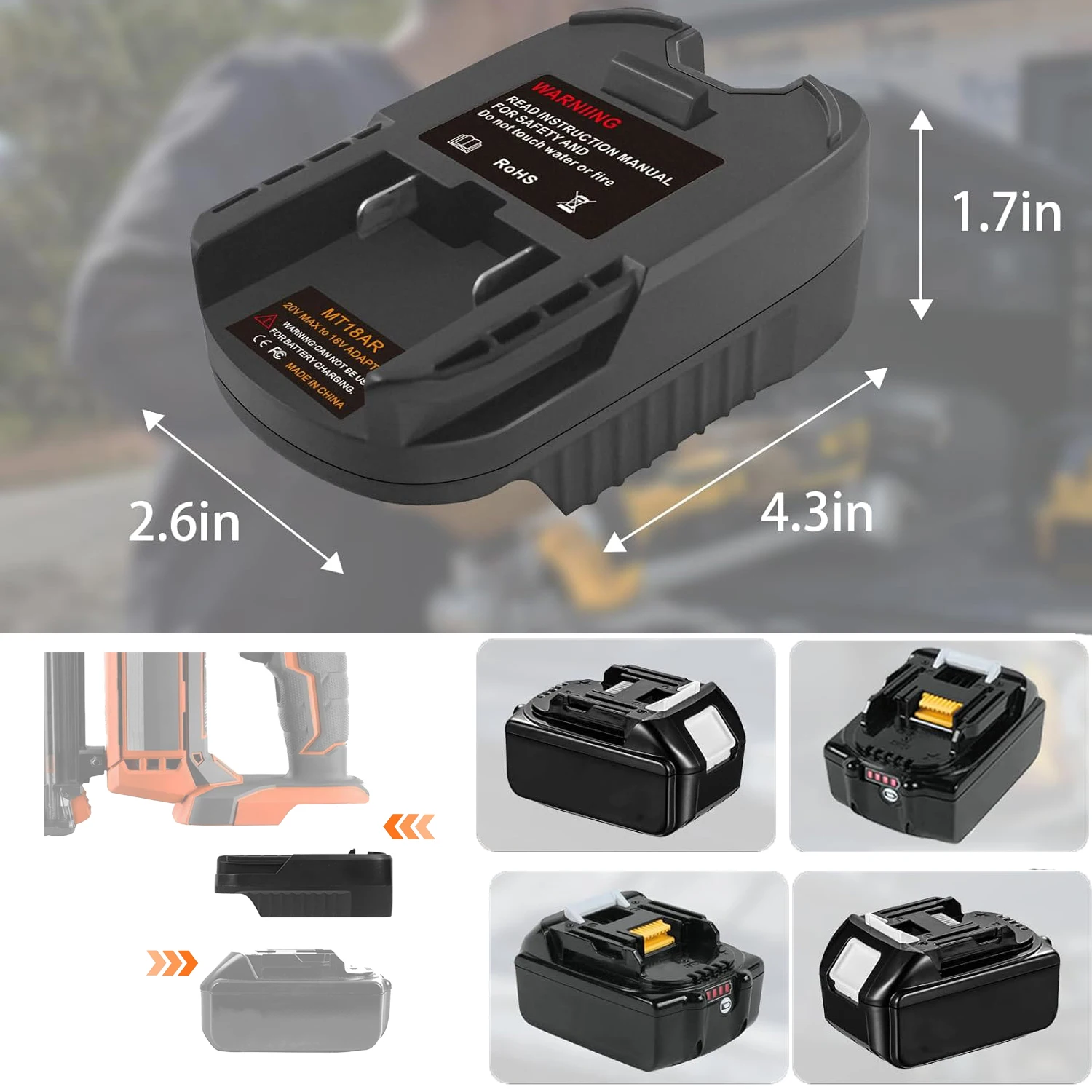 

MT18AR Battery Adapter Converter For Makita 18V Li-ion Battery Convert To for RIDGID 18V Cordless Power Tool Drill
