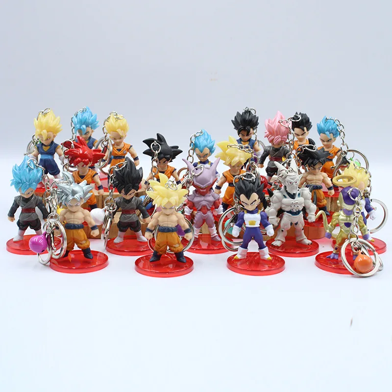 21pcs/set Dragon Ball Vegeta Buu FRIEZA Cell PVC Cartoon Character Keychain Small Bell Pendant 6.5cm