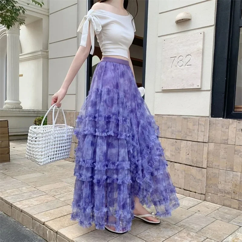 القوطية لوليتا الدانتيل شبكة الكشكشة الجنية الأميرة تنورة حفلة المرأة غير المتكافئة لطيف الستار شير التستر رقيقة تنورة طويلة الأبيض #3