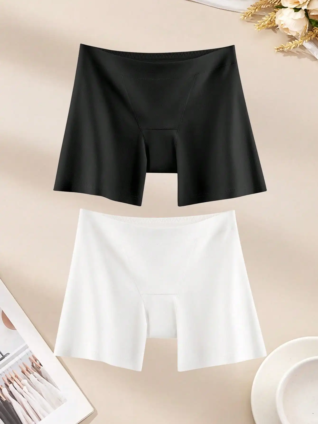 2PCS Cotton Safety Women's Shorts, High-Waist No-Roll Hem Inner Boxer Shorts, Soft and Comfortable Women's Underwear, Summer Tra image 3