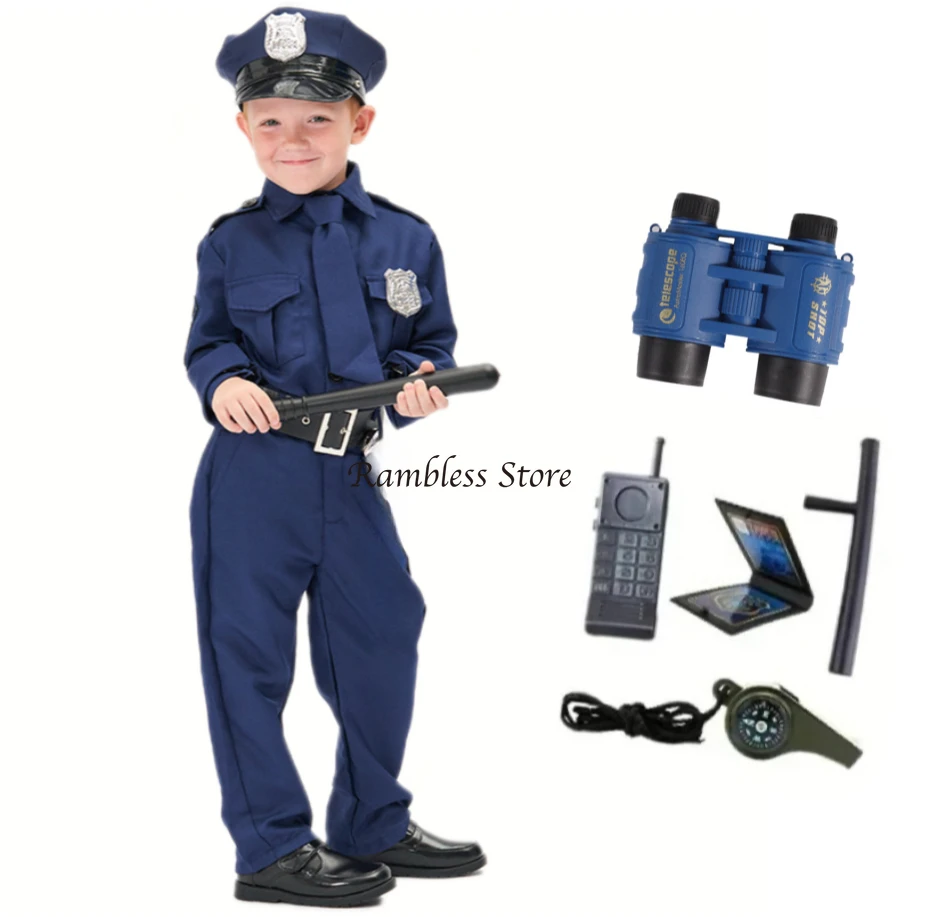 Halloween Police Man Cosplay Costumes Children Boy Girl Officer Cops Cos Policeman Role Play Clothes Carnival Party Uniforms