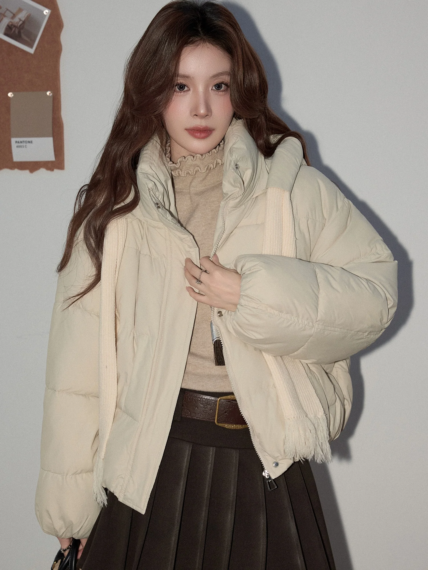 

Mijiao Erko Women's Thiened ort Bread Jaet Loose Fit Retro Beige Cotton Outerwear Winter Coat Korean Sle Commute