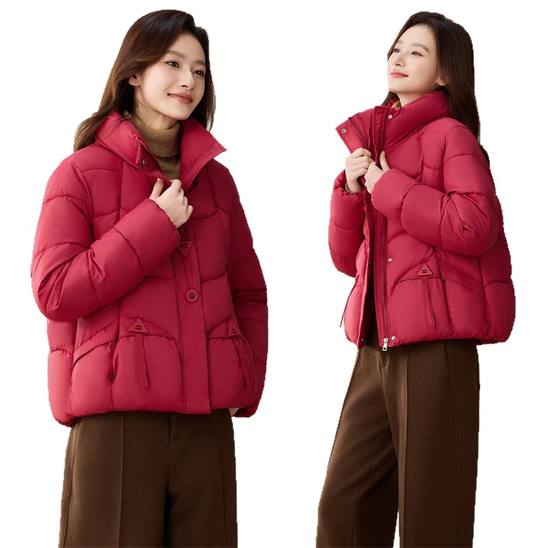 ファッション冬のダウン綿パッド入りジャケットルーズ女性のパーカーシックなデザインボタンスタンドカラー厚く暖かい学生コート JJ260