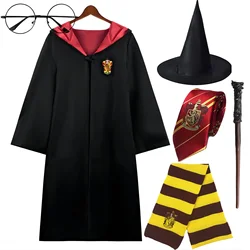 Disfraces de Hogwarts para Cosplay, Escuela de brujería y hechicería, batas Cos, sombrero de mago de Halloween, corbata, bufanda, varita mágica, Juguetes