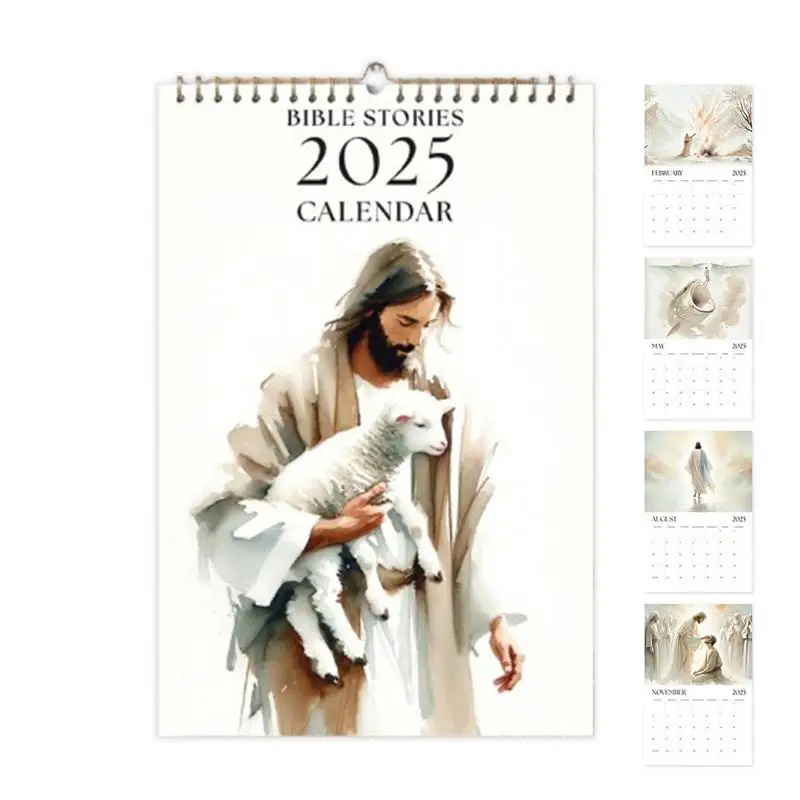 2025 calendário de parede de histórias da bíblia cristã de jesus calendário pendurado de 12 meses calendário de presente de cenário natural da bíblia cristã