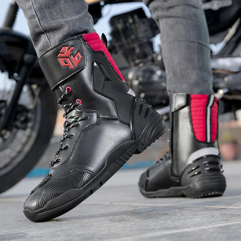 Men Motorcycle Boots Motorbike Shoes Wear Resistant Motocross Tactics Boots Breathable Anti-fall Rider Road Racing Casual Shoes