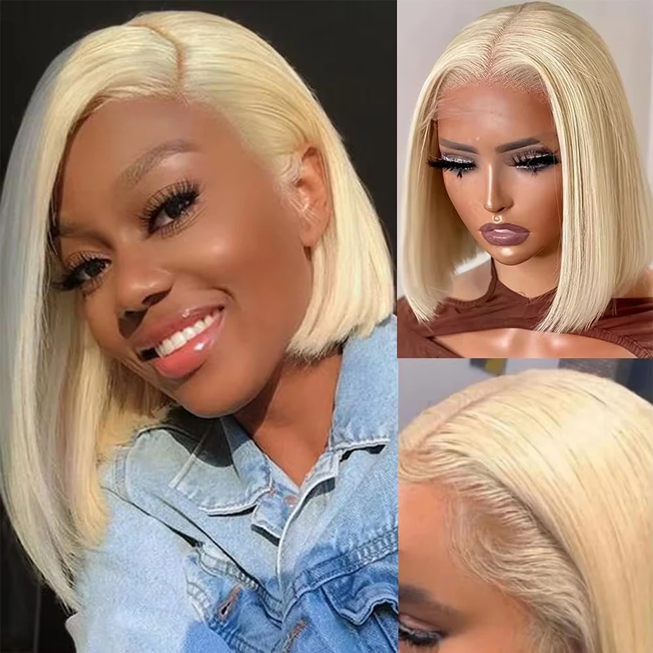 

13×4 Transparent Lace Front Human Hair Wigs Blonde Straight 613 Short Lace Bob Wig 180 Density Brazilian Straight Human Hair Wig