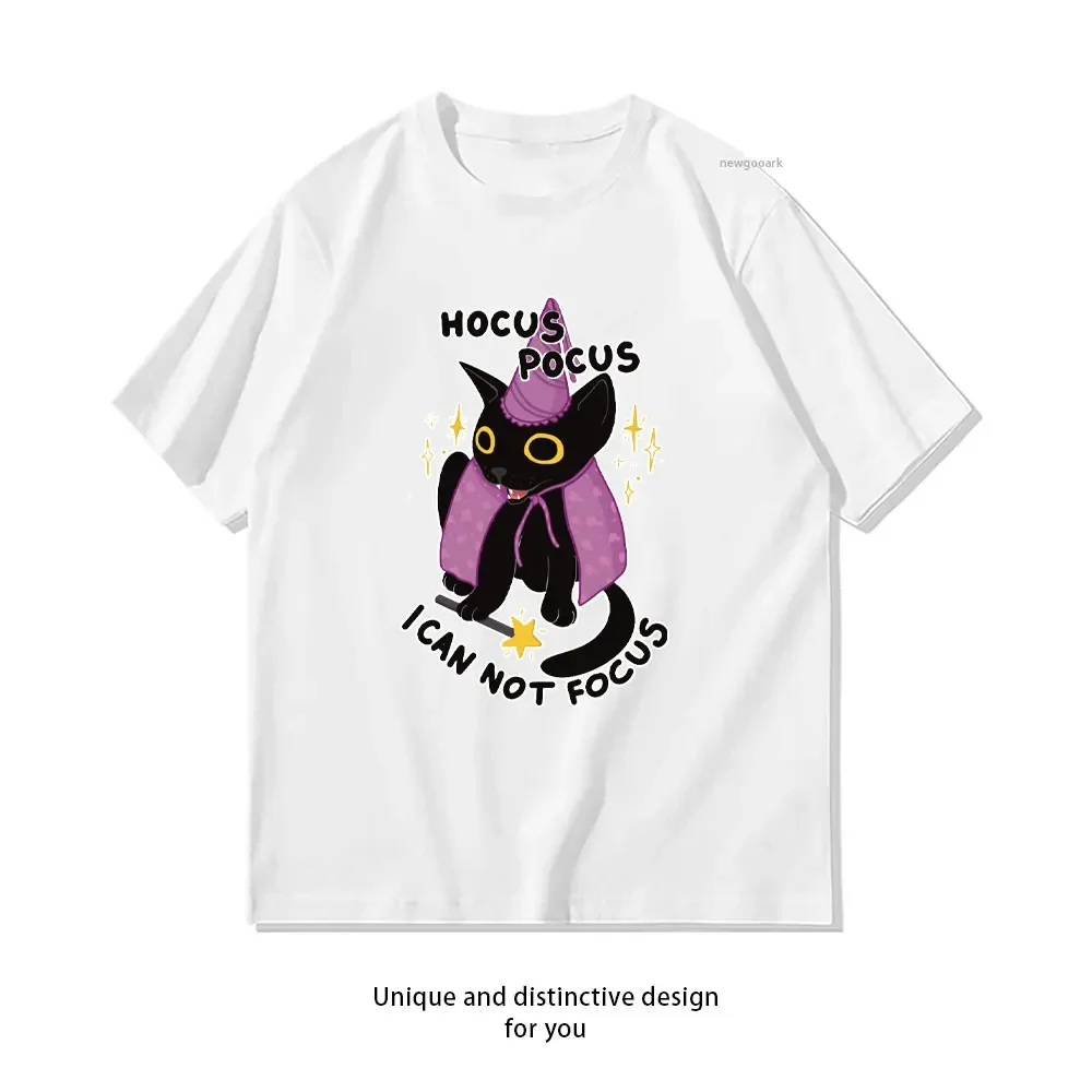 Funny ADHD cat hocus pocus I can not focus ClassicT-Shirt woman man Casual cotton graphic t shirts streetwear O-neck shirt