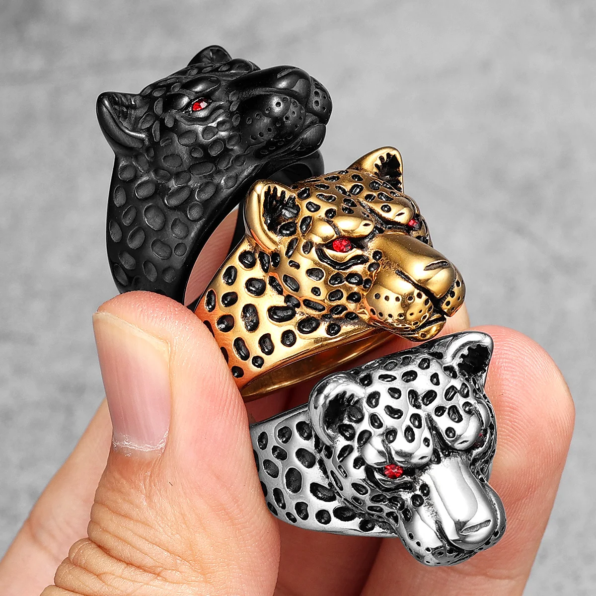 Leopard Gems Eye Animal Men Rings Stainless Steel Women Jewelry Punk Rock Cool Stuff Desinger Fashion Accessories Gift Wholesale